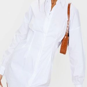 Pretty Little Thing White Fitted Waist Shirt Dress
